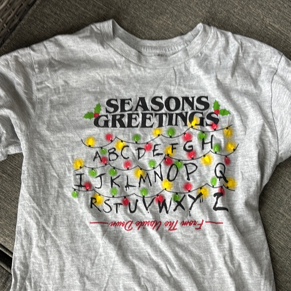 Christmas Adult small stranger things Gray Short Sleeve Tee with Relaxed Fit